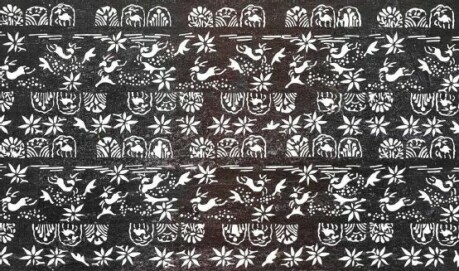 katagami mit springenden Hirschen, Chrysanthemen und Bambusblättern (Detail)
