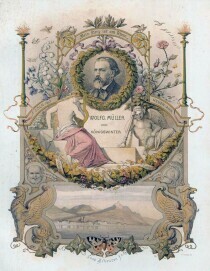 Caspar Scheuren (1710-1887): Erinnerungsblatt Wolfgang Müller von Königswinter (Ausschnitt), 1875, Farblithografie