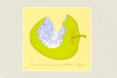 Robin Page, There Are Those Who Eat Apples and Those Who Climb Them, 1974, 58,5 x 63,4 cm, Siebdruck auf Papier, SAMMLUNG/ARCHIV ANDERSCH im Museum Abteiberg